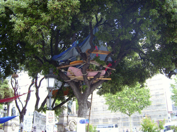 Spanish politics in technicolour - desahuciados tree house Barcelona